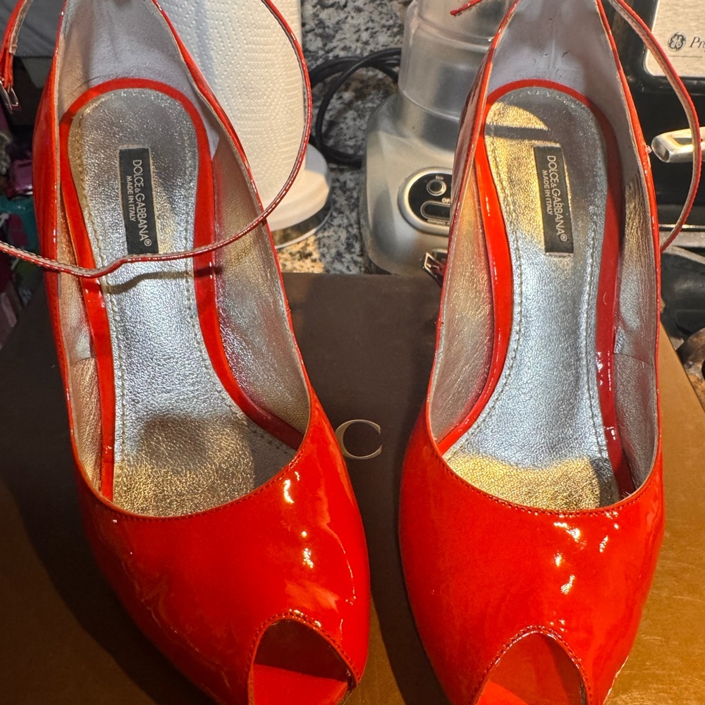 Dolce & Gabbana Vibrant Red Peep Toe Heels